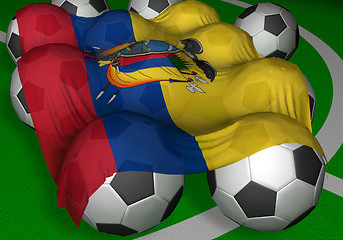 Image showing 3D-rendering Ecuador flag and soccer-balls