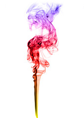 Image showing Colored puff of abstract smoke over white