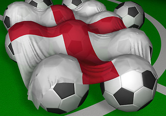 Image showing 3D-rendering England flag and soccer-balls