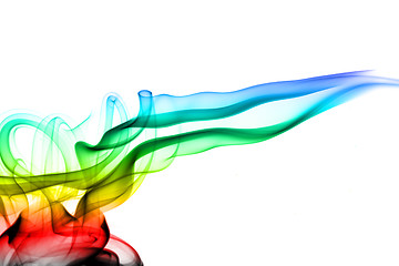Image showing Bright colorful fume abstract shapes over white