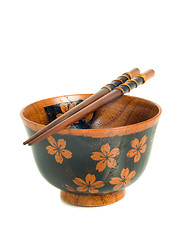 Image showing Japanese tableware. Chopsticks and bowl 