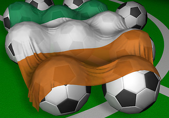 Image showing 3D-rendering Ivory Coast flag and soccer-balls