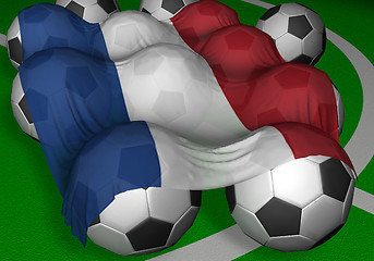 Image showing 3D-rendering Netherlands flag and soccer-balls