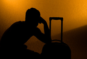 Image showing Travel and wait - silhouette of man