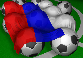 Image showing 3D-rendering Russia flag and soccer-balls