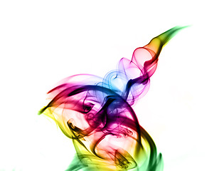 Image showing Bright colorful fume abstract shapes over white