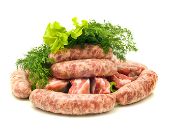 Image showing Meat, Sausages, salad and green dill