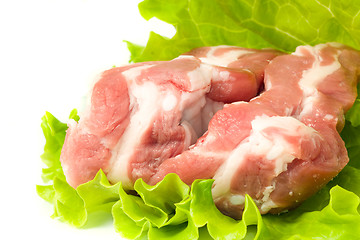 Image showing Pieces of Pork meat and green salad