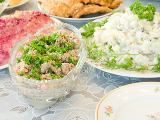 Image showing Tasty liver salad on Banquet table