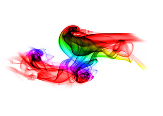 Image showing Colorful abstract fume curves over white