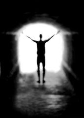 Image showing Human silhouette against the light of tunnel exit (shallow DOF)