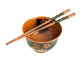 Image showing Japanese tableware. Chopsticks and a bowl