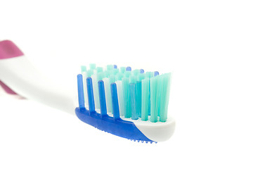 Image showing Closeup of toothbrush on white