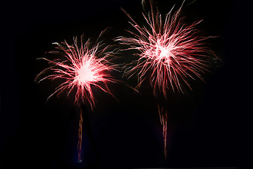 Image showing Fireworks at night in the in dark sky