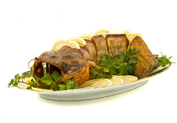 Image showing Dinner - bloated fresh-water catfish on the plate