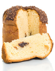 Image showing Sliced Easter cake on white