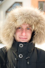 Image showing Winter - surprised man in warm jacket