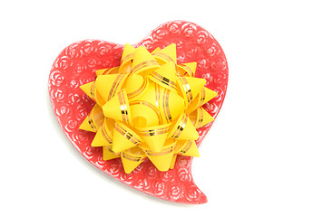 Image showing Love - yellow bow on red heart