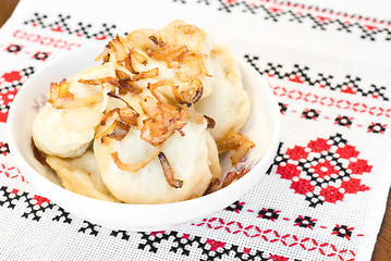 Image showing Ukrainian dumplings with fried onion