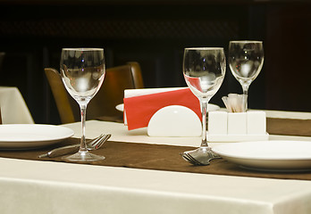 Image showing In the restaurant - wineglasses and table appointments