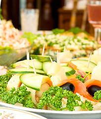 Image showing Canape with mushrooms  and cheese, Banquet in the restaurant