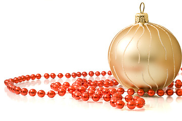 Image showing Christmas greetings - single decoration ball with red beads