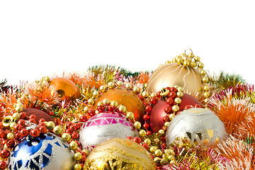 Image showing Christmas and New Year decoration - colorful tinsel and balls