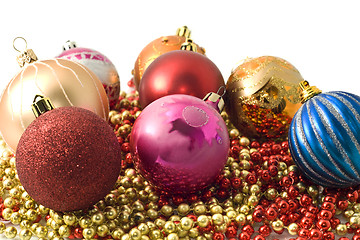 Image showing Christmas decoration - group of balls and colorful beads