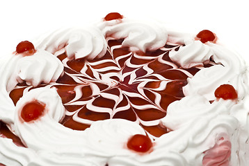 Image showing Dessert - iced cake with cherries