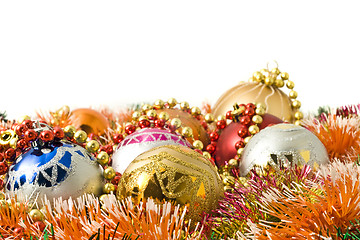 Image showing Christmas greeting - group of balls and colorful beads