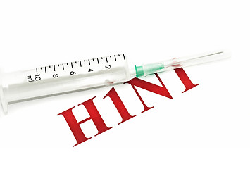 Image showing Swine FLU H1N1 - syringe and red alert