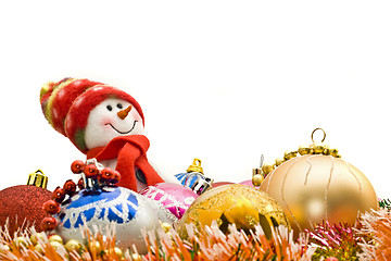 Image showing Funny Christmas snowman and decoration balls