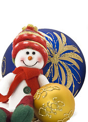 Image showing Cuddly Christmas decoration toy with colorful New Year Balls