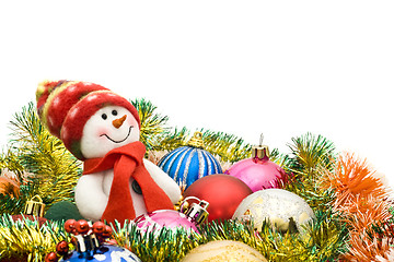 Image showing Christmas greeting - Cute snowman and group of balls 