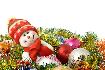 Image showing Christmas comes - Funny white snowman and decoration