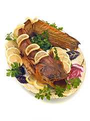 Image showing Catfish or sheatfish with lemon and parsley 