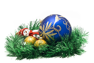 Image showing Christmas toy with three colorful New Year decoration Balls