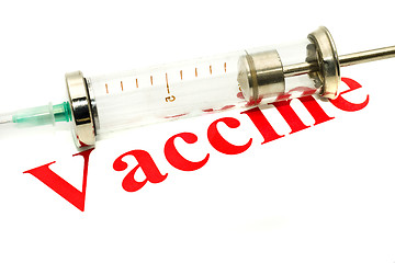 Image showing Swine FLU H1N1 vaccination - syringe and red alert