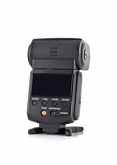 Image showing Rear view of Professional flash on stand for digital camera isol