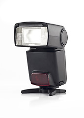 Image showing Professional Flash on stand for digital camera isolated