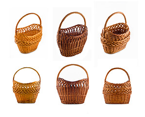 Image showing Collage of Wicker woven basket over white 