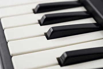 Image showing Extreme Closeup of piano keyboard 