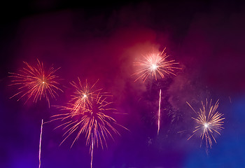 Image showing Magic bright Fireworks in the lilac and blue