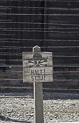 Image showing Caution sign board in Auschwitz concentration camp