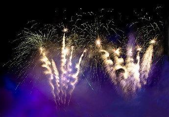 Image showing Fireworks in the lilac smoke