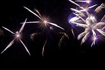 Image showing Fireworks in black sky 