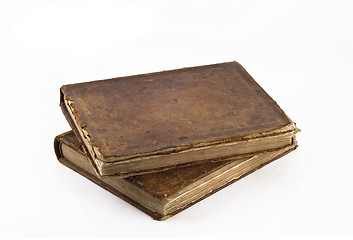 Image showing Stack of Old frayed books isolated over white