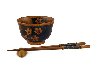 Image showing Japanese Chopsticks and a bowl