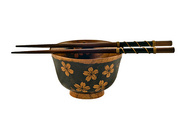 Image showing Chopsticks and a bowl