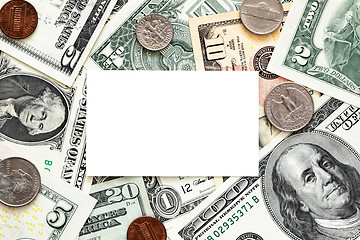 Image showing Blank business card on money background